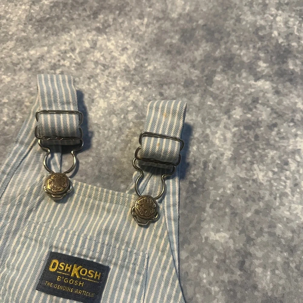 Vintage OshKosh B'gosh Baby Blue‎ Hickory Stripe Shortalls Overalls Size 3/6 Mos